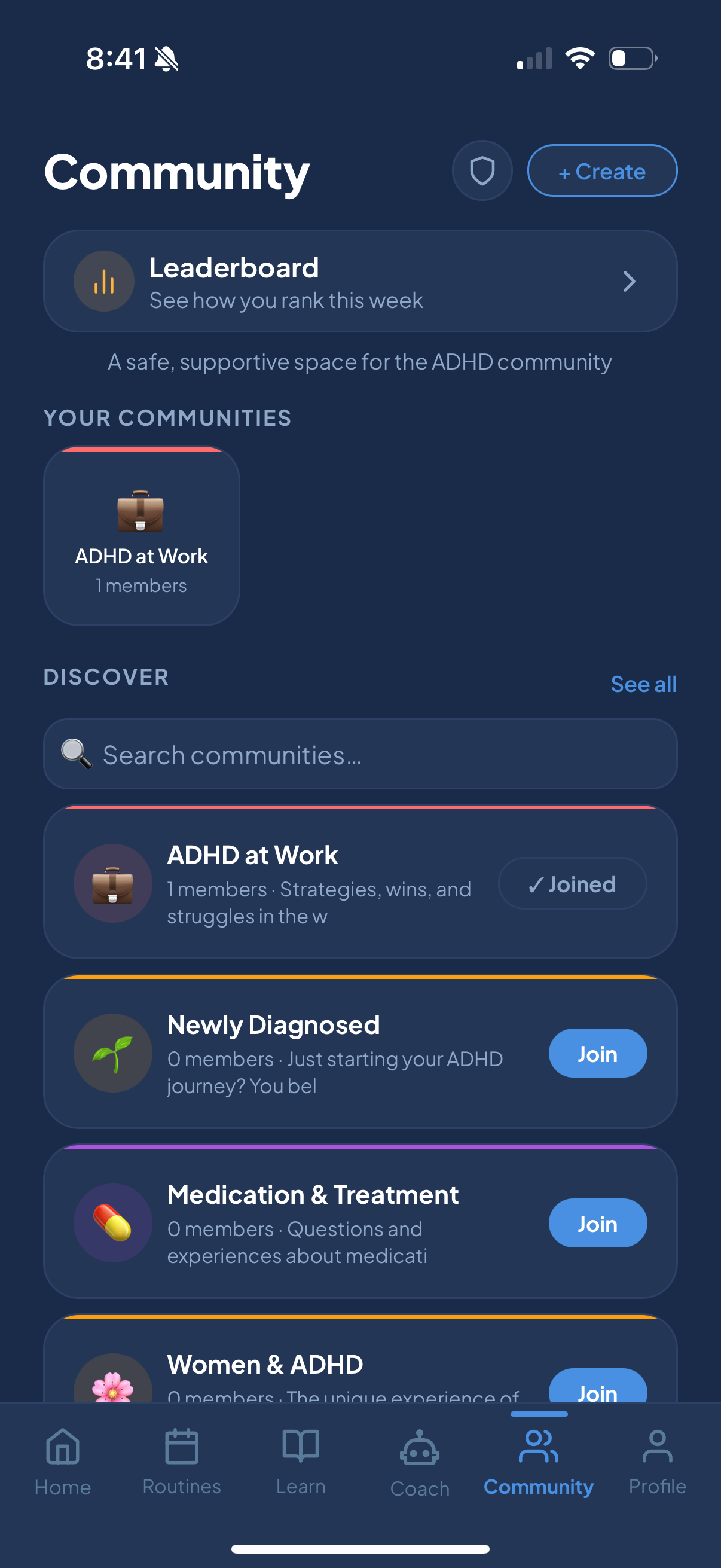 Anchor: ADHD community with topic groups and leaderboard