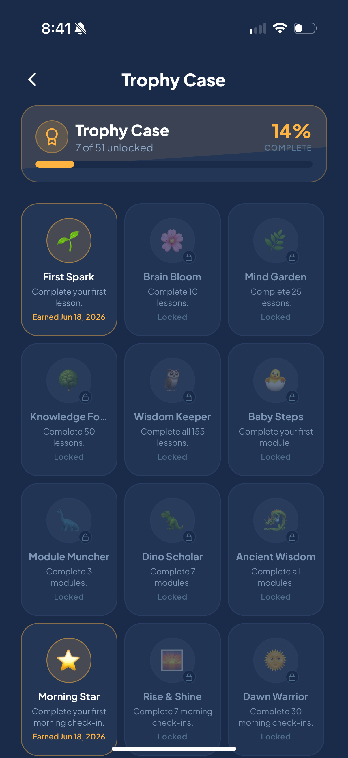 Anchor: ADHD trophy case with XP progress and unlockable trophies